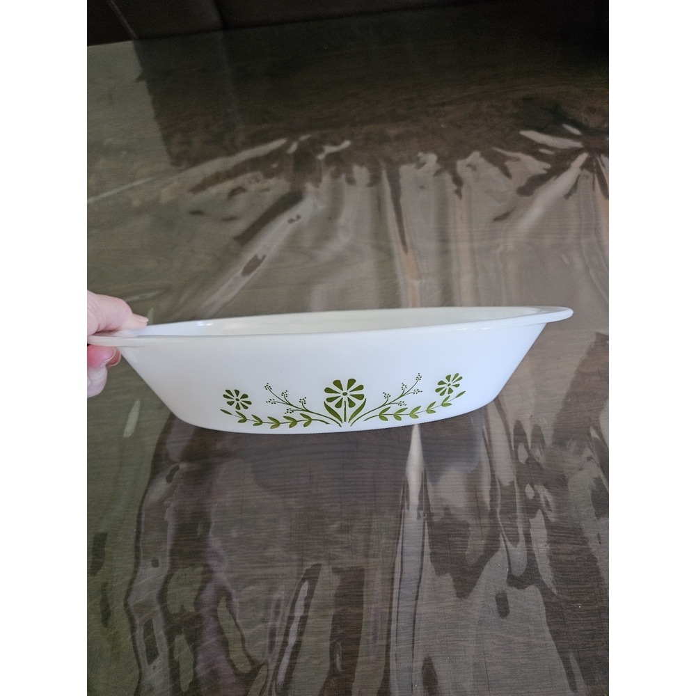 Vintage Glassbake Jennette Green Daisy Divided Oval Serving‎ Baking Dish J2352